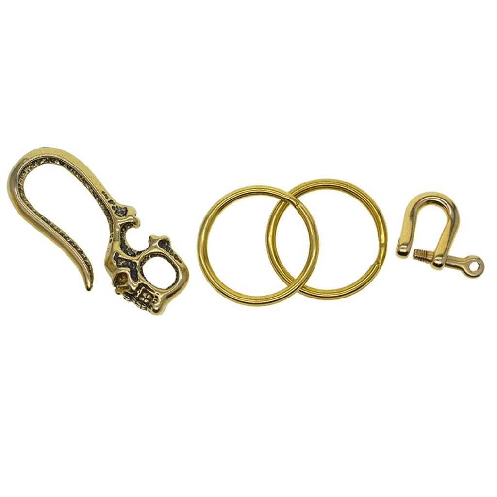 2X Retro Solid Brass Biker Punk Skull Fob Pants Jeans Trousers Hooks