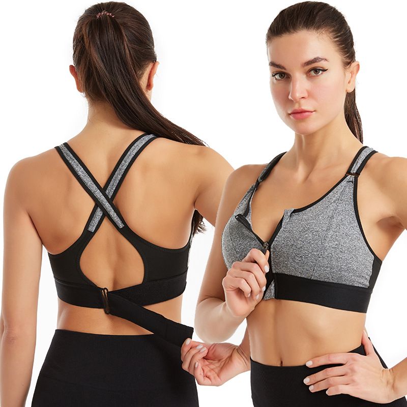 Sports Bras For Women Cross Back Padded Sports Bra Running Yoga Bra（Gray）