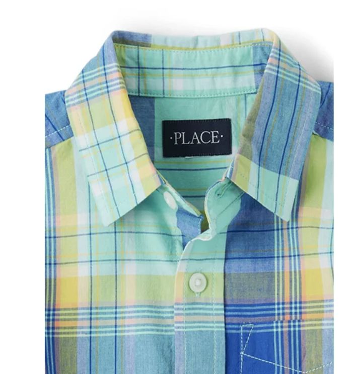 Boys Short Sleeve Plaid Button-up Shirt,
