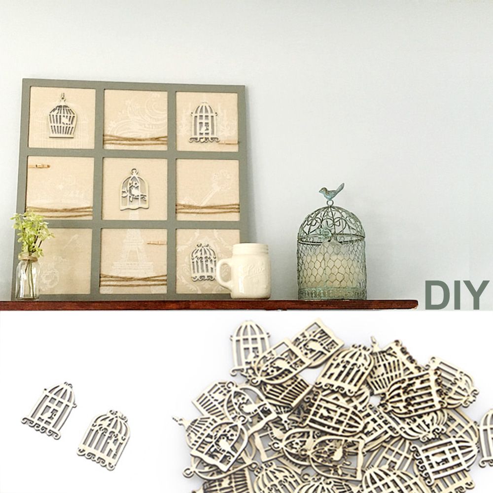 50Pcs Wood Bird Cage Wall Hanging Ornament DIY Art Crafts