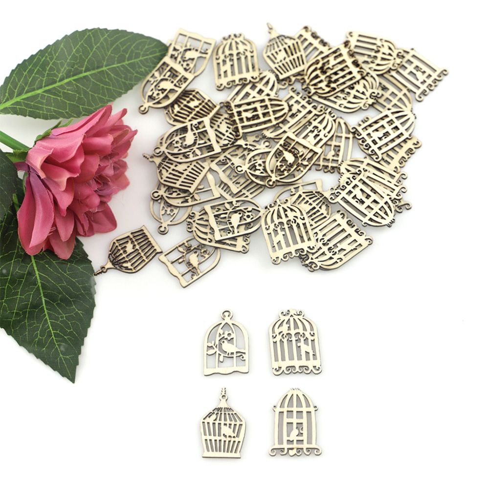 50Pcs Wood Bird Cage Wall Hanging Ornament DIY Art Crafts