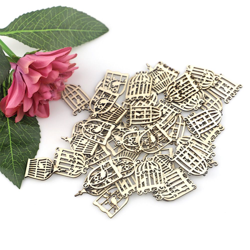 50Pcs Wood Bird Cage Wall Hanging Ornament DIY Art Crafts