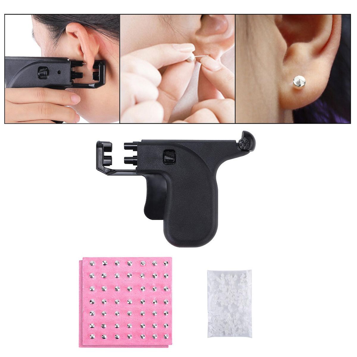 Professional Nose Ear Navel Body Analgesia Ear Piercer Unit Tool Kit with 98pcs Ear Studs