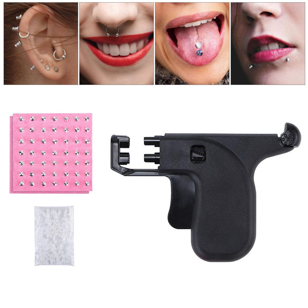 Professional Nose Ear Navel Body Analgesia Ear Piercer Unit Tool Kit with 98pcs Ear Studs