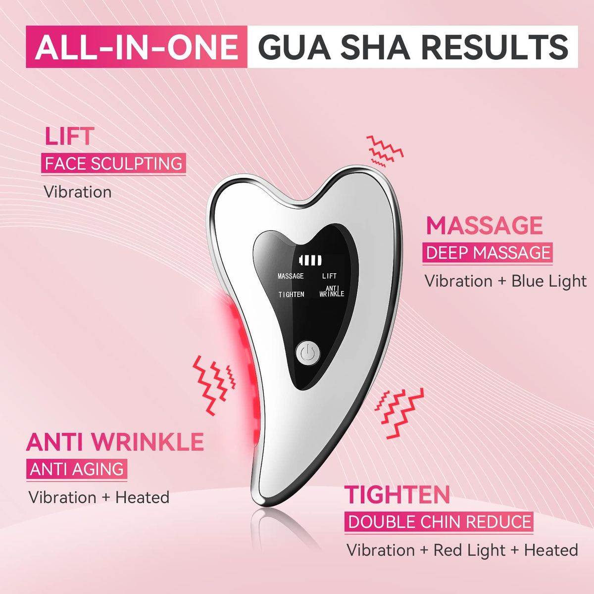 Gua Sha Facial Tools - Electric Gua Sha - Face Sculpting Tool - Face Lift Device - Heated & Vibration & Red Light Face Massager, Anti-Aging & Wrinkles