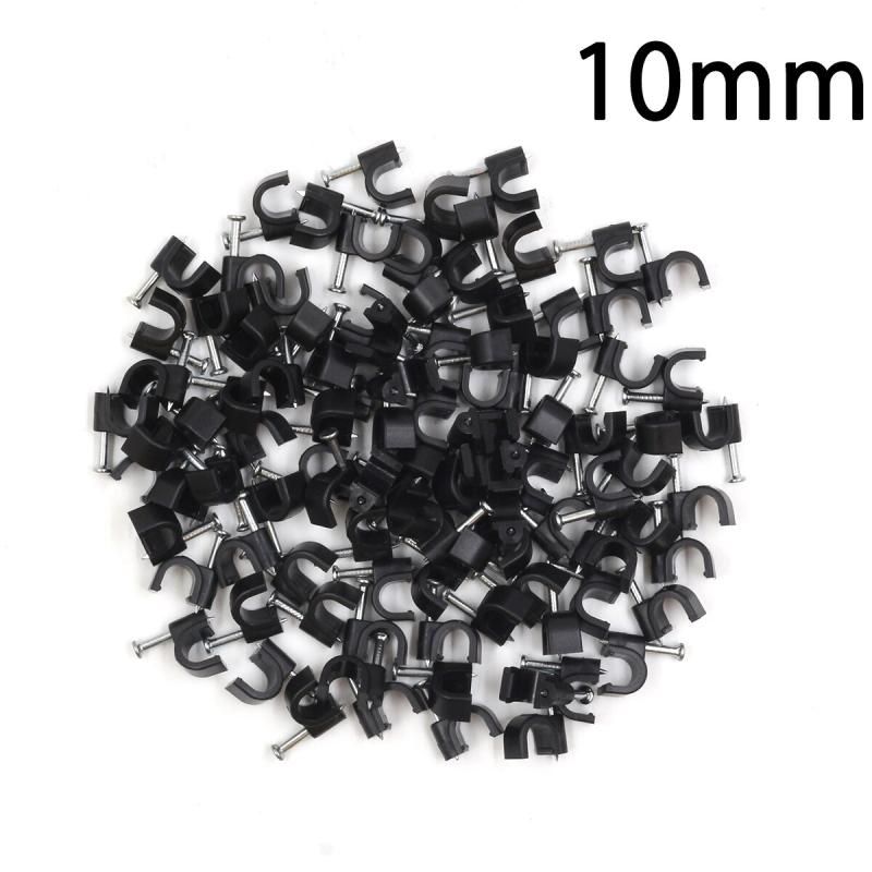 100pcs Steel Nail Cable Clips Ethernet Cable (10mm, Black)