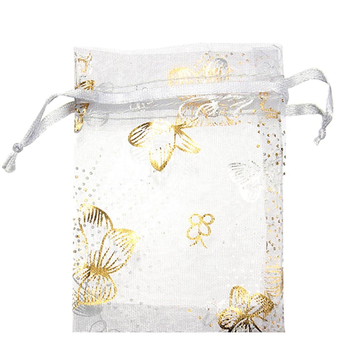 100pcs White Organza Gift Pouchs Butterfly Candy Jewelry Bag Wedding Party Gift Pouch