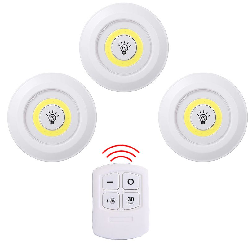 LED Under Cabinet Dimmable Night Light With Wireless Remote Control Battery Operated Wardrobe Lamp For Kitchen Shelf Closet Home--3lamp 1controller