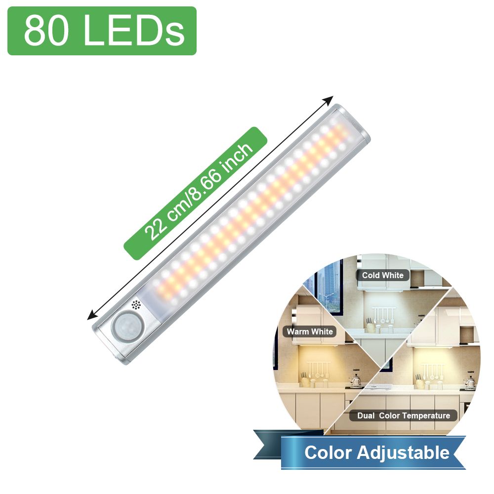 Closet Light 160 LED Lamp With Motion Sensor Light USB Night Light Battery Lamp Smart Lamp For Kitchen Under Cabinet Backlight--80 LED Rechargeable