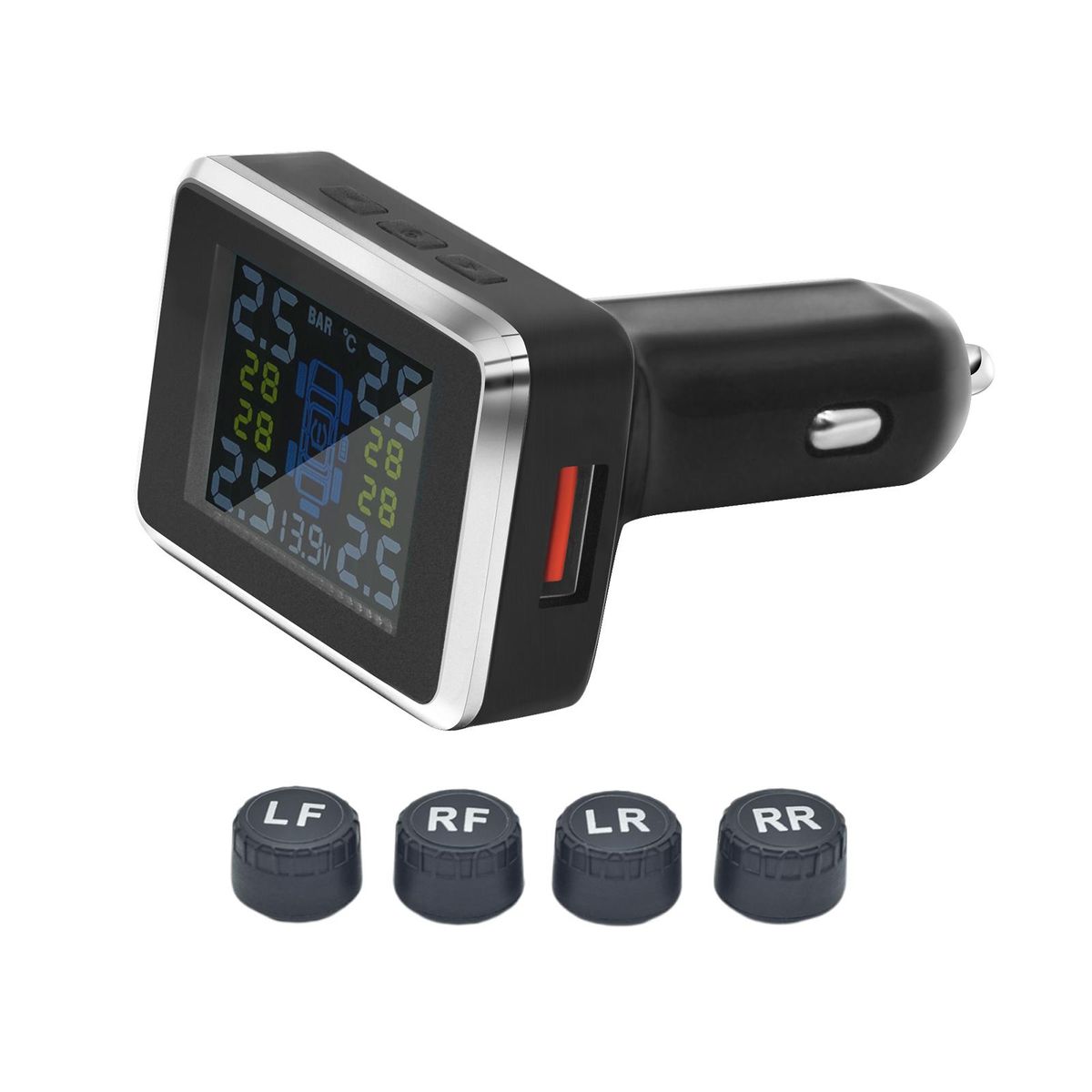 Tire Pressure Monitoring System TPMS W/ 4x Sensors, USB External