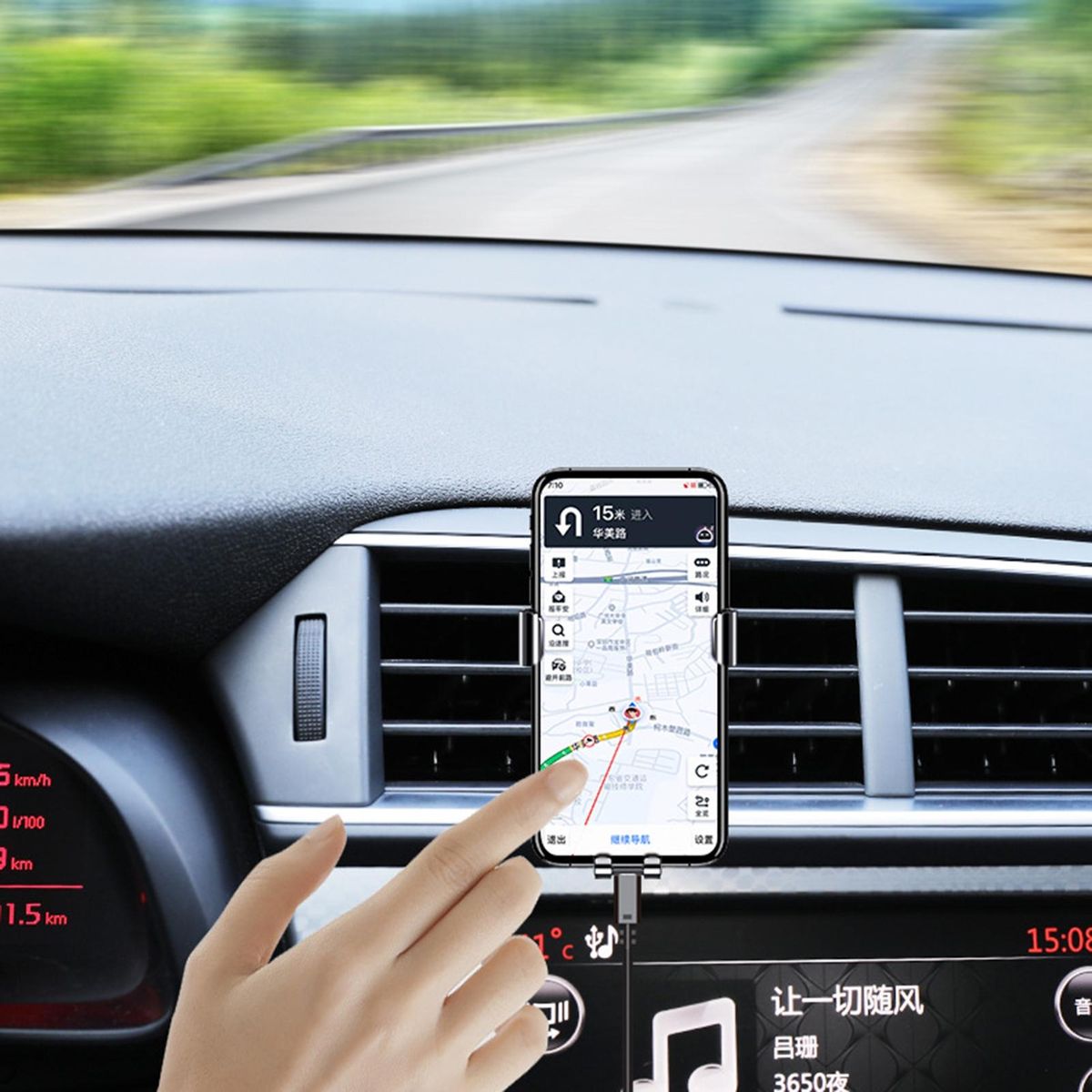 Car Phone Stand Gravity Rebound Car Air Outlet Phone Holder Black