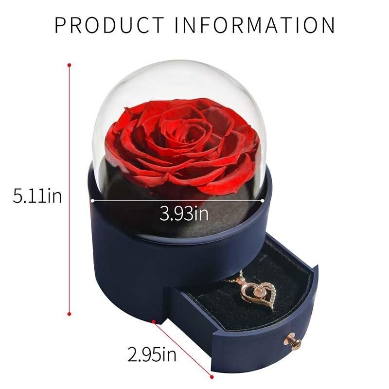 Valentine Gifts Eternal Rose Jewelry Box Preserved Flower Ring Storage Case with Necklace Forever Love Gift for Women Girlfriend