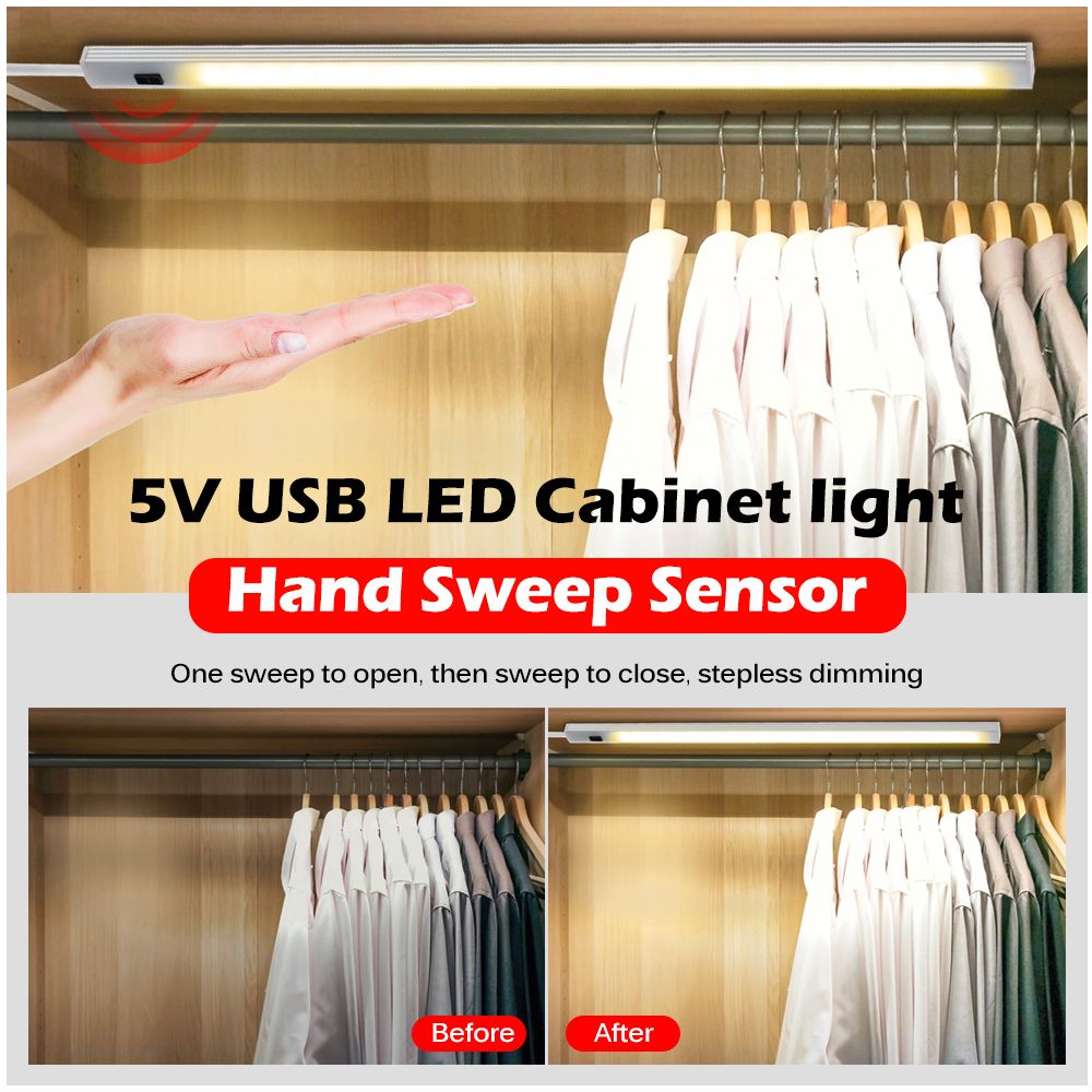 USB 5V LED Under Cabinet Light Motion Sensor Hand Sweep Lamp 20/30/40/50 CM For Cupboard Wardrobe Bed Closer Stairs Kitchen-20cm