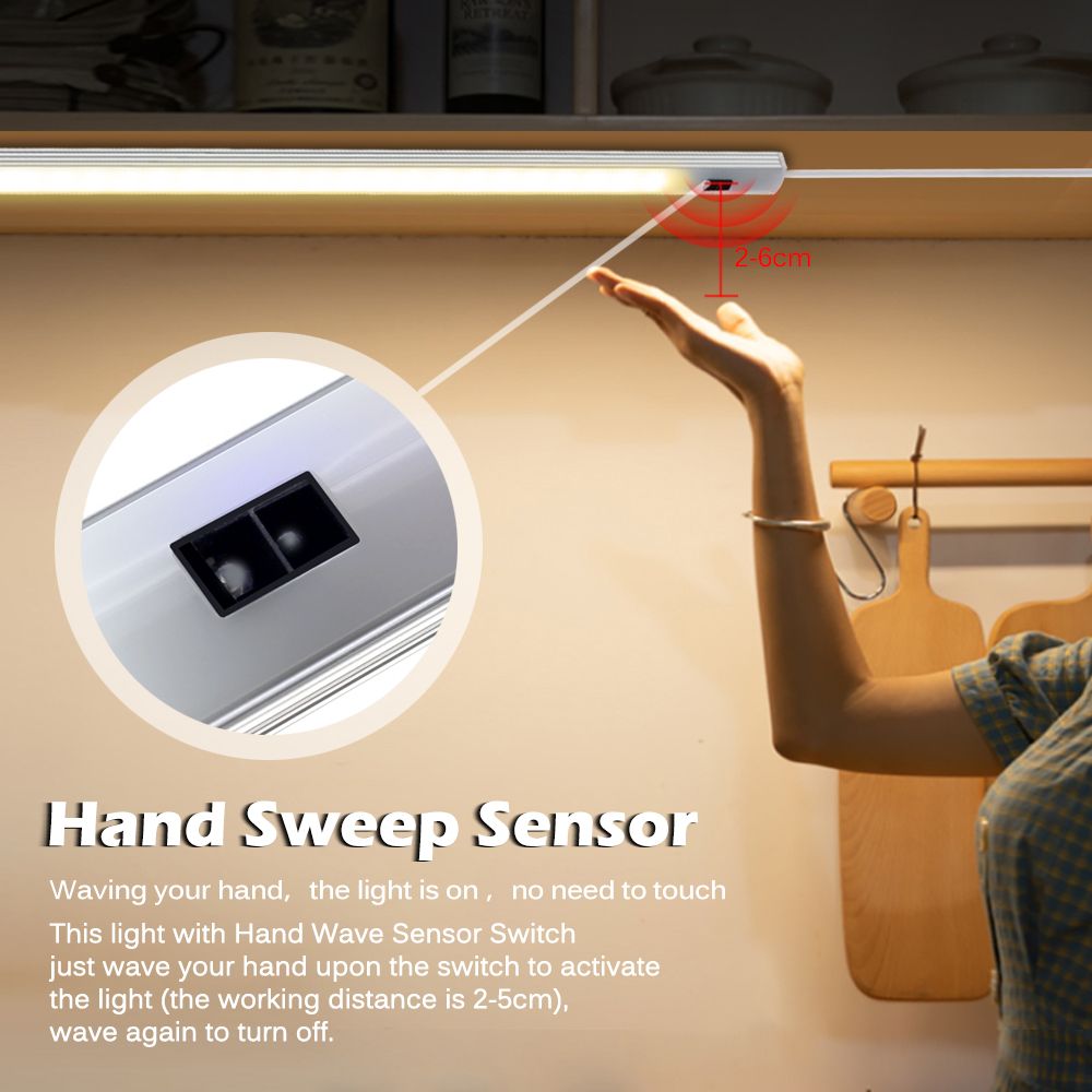 USB 5V LED Under Cabinet Light Motion Sensor Hand Sweep Lamp 20/30/40/50 CM For Cupboard Wardrobe Bed Closer Stairs Kitchen-20cm