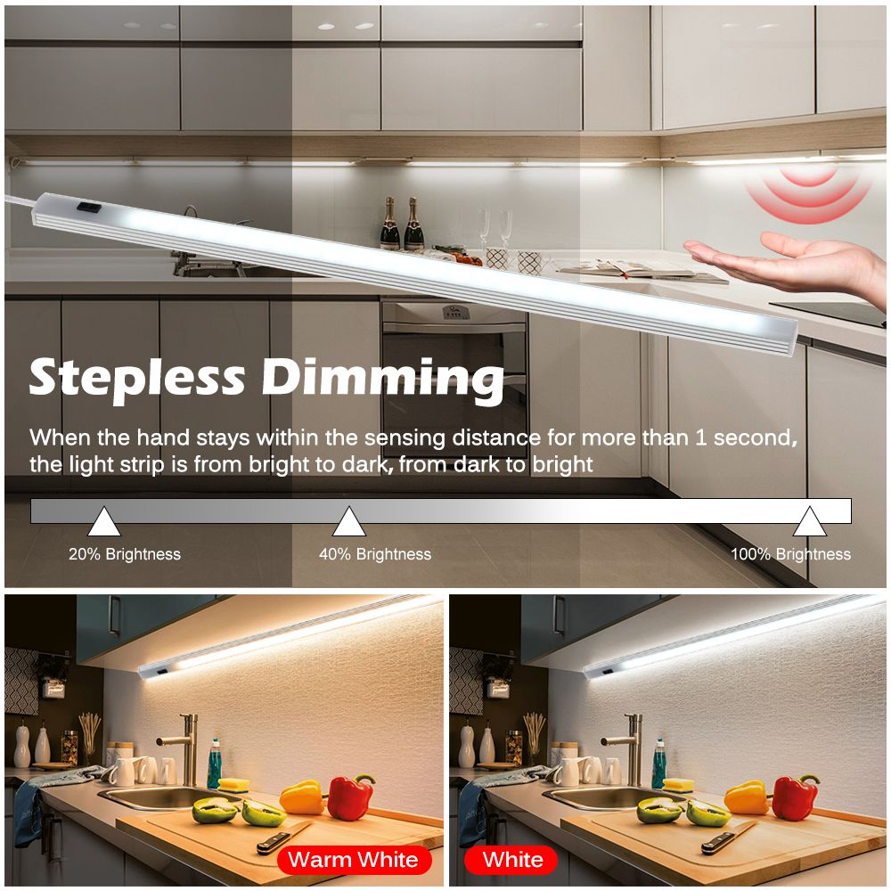 USB 5V LED Under Cabinet Light Motion Sensor Hand Sweep Lamp 20/30/40/50 CM For Cupboard Wardrobe Bed Closer Stairs Kitchen-20cm