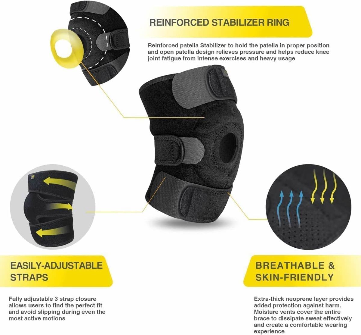 Full Length Neoprene Knee Support-Brace/Arthritis Pain Relief- Workout Knee Protect