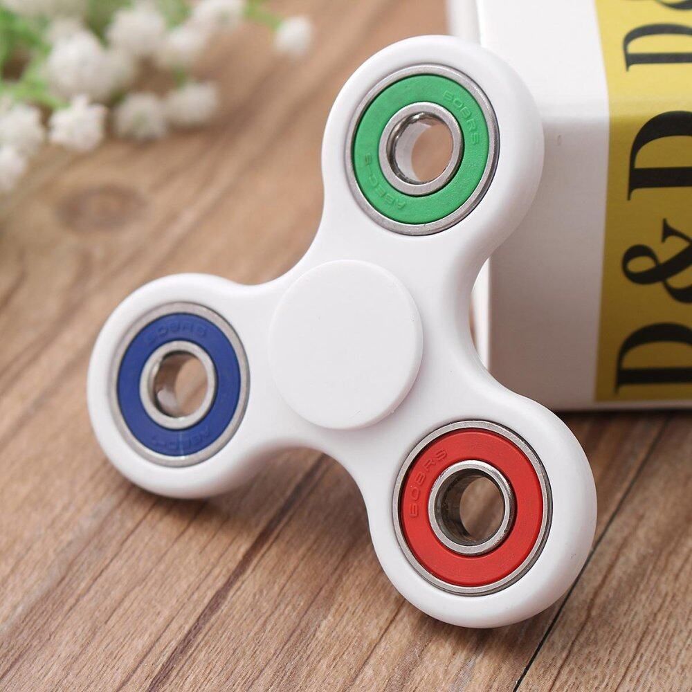 Hand Spinner Tri Fidget Ceramic Ball Desk Toy Gyro Spinner EDC Stocking Stuffer Kids Adult White+3 Colors Multicolor