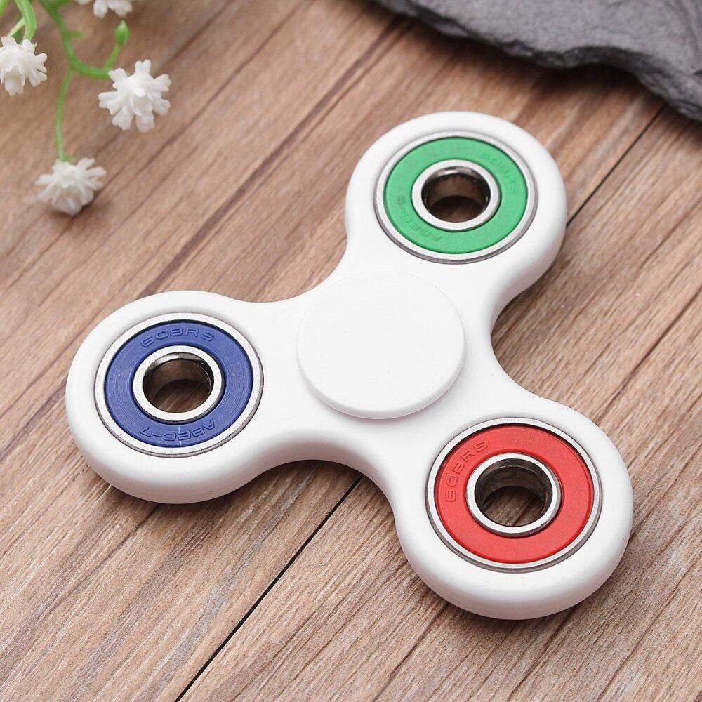 Hand Spinner Tri Fidget Ceramic Ball Desk Toy Gyro Spinner EDC Stocking Stuffer Kids Adult White+3 Colors Multicolor