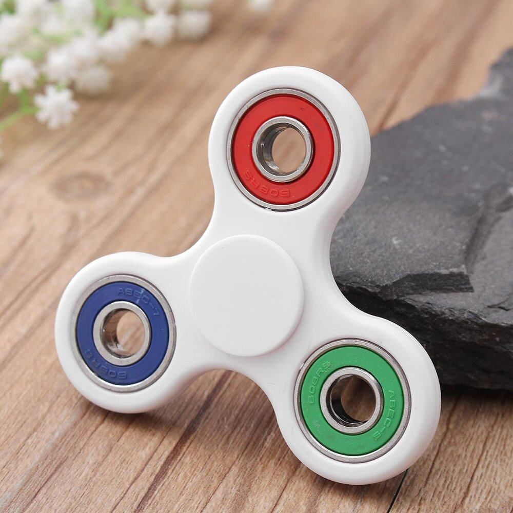 Hand Spinner Tri Fidget Ceramic Ball Desk Toy Gyro Spinner EDC Stocking Stuffer Kids Adult White+3 Colors Multicolor