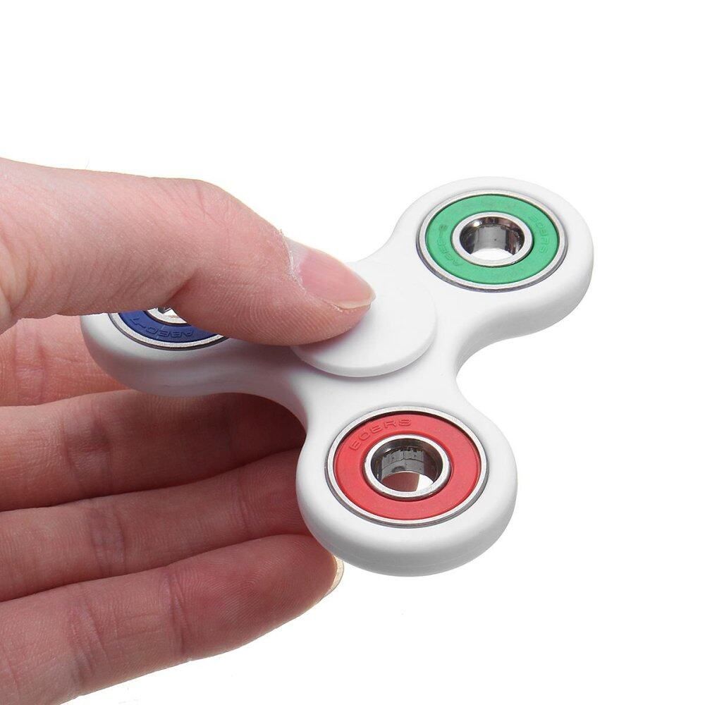 Hand Spinner Tri Fidget Ceramic Ball Desk Toy Gyro Spinner EDC Stocking Stuffer Kids Adult White+3 Colors Multicolor