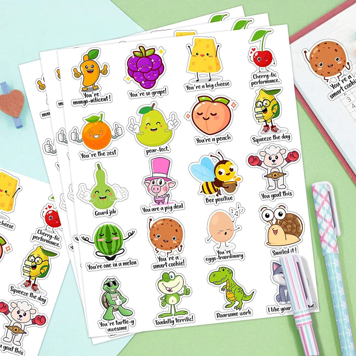 200Pcs Teacher Reward Sticker Animals Fruit Motivational Sticker Multicolor