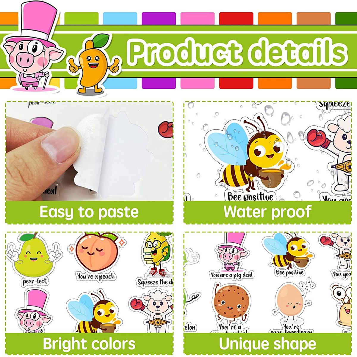 200Pcs Teacher Reward Sticker Animals Fruit Motivational Sticker Multicolor