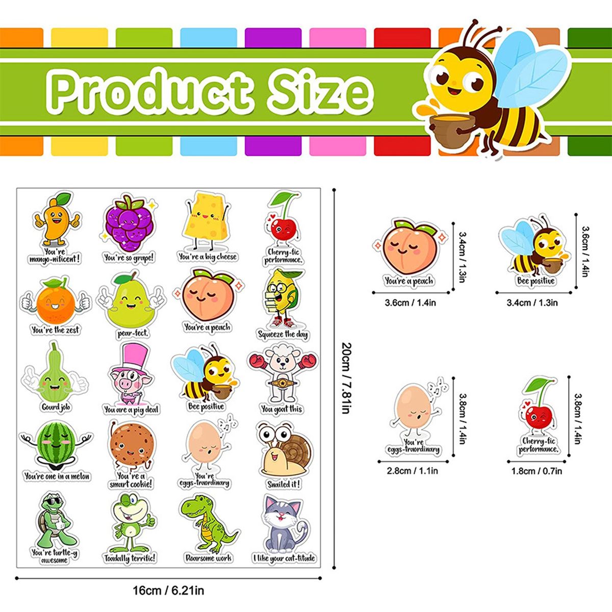 200Pcs Teacher Reward Sticker Animals Fruit Motivational Sticker Multicolor