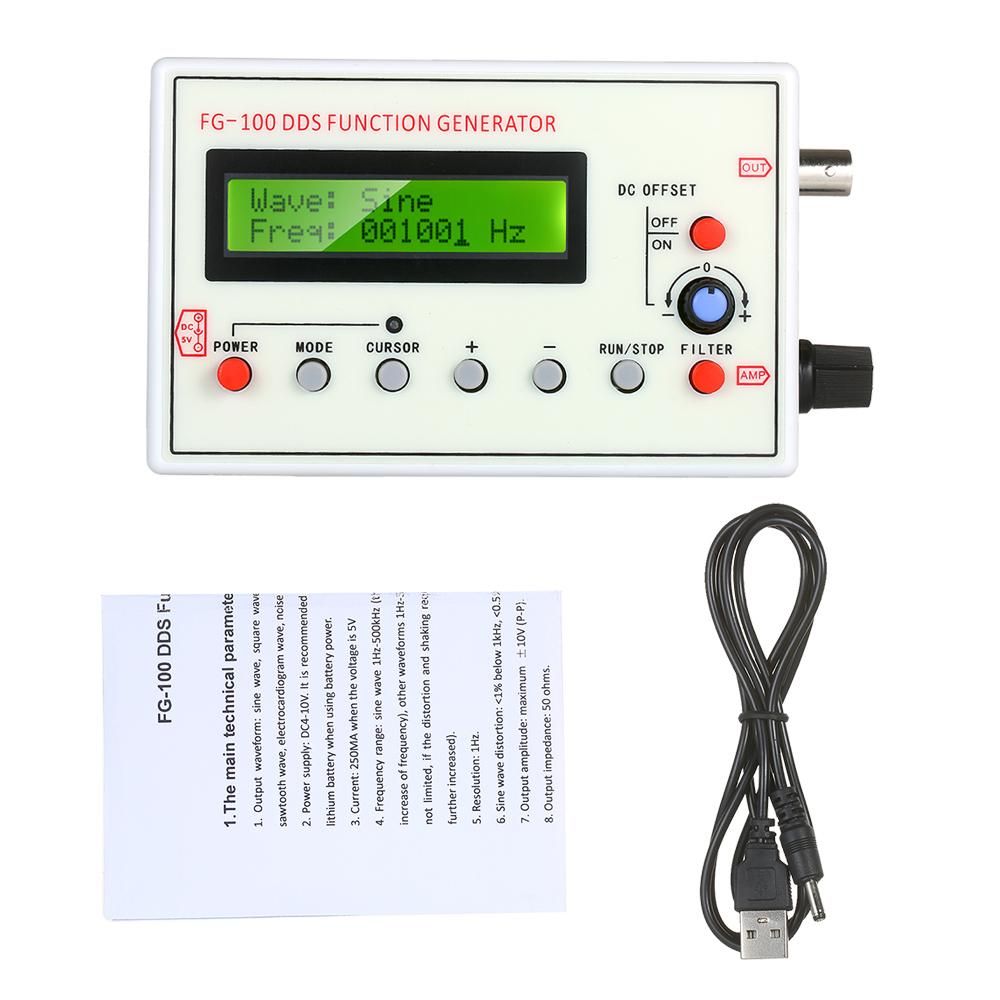 1HZ-500KHZ FG-100 DDS Functional Signal Generator Sine Triangle Square Sawtooth ECG Noise Output Frequency Meter Signal Source Module Frequency Counter