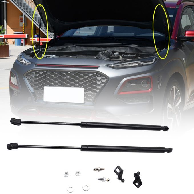 2Pcs Carbon Steel Front Hood Bonnet Support Lift-Black