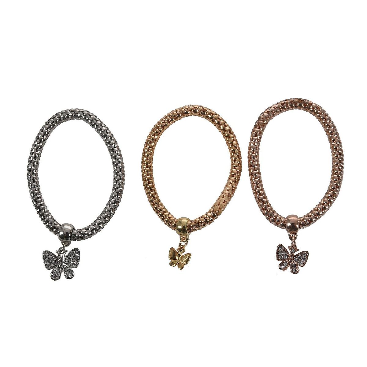 3pcs Crystal Elastic Rhinestones Cute Butterfly Pendant Brac