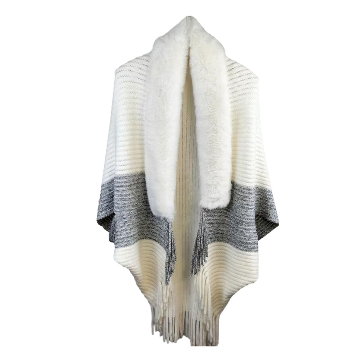 Soft Shawl Cozy Chic Knitted Plush Tassel Cardigan Elegant for Parties White