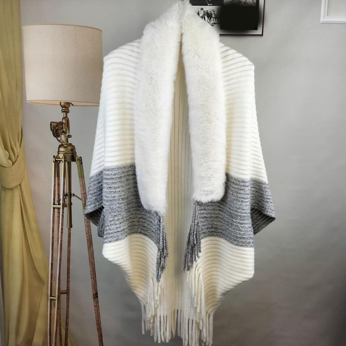Soft Shawl Cozy Chic Knitted Plush Tassel Cardigan Elegant for Parties White