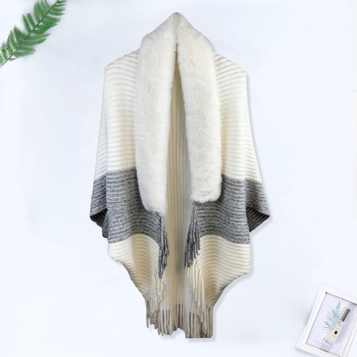 Soft Shawl Cozy Chic Knitted Plush Tassel Cardigan Elegant for Parties White