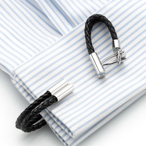 High-end Leather Chain Cufflinks Black Woven Rope Cufflinks