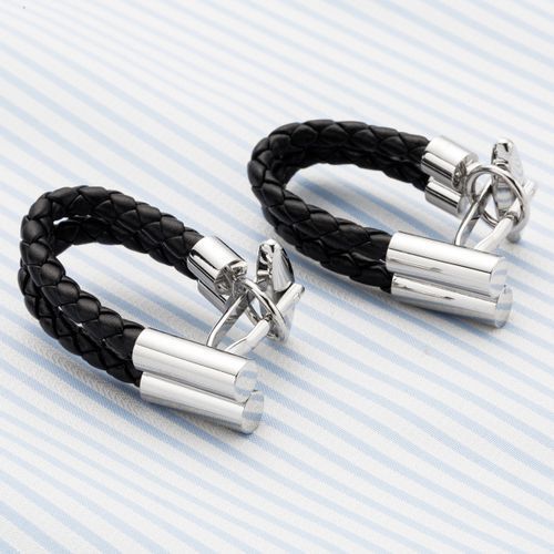 High-end Leather Chain Cufflinks Black Woven Rope Cufflinks
