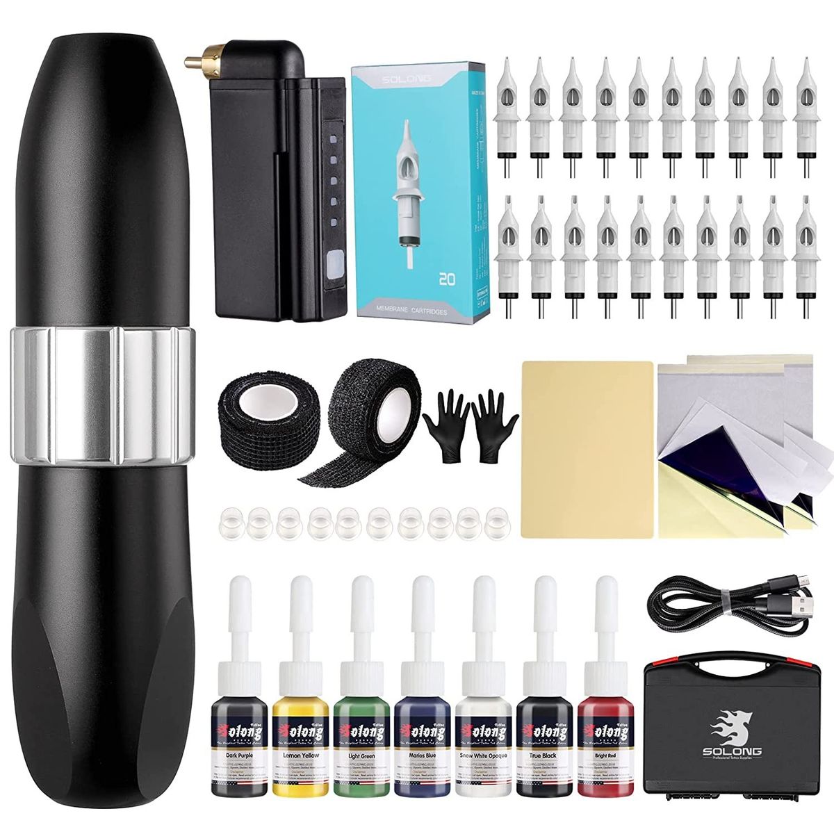 Tattoo Kit, Solong Pen Kit Gun RCA Rotary Machine Complete