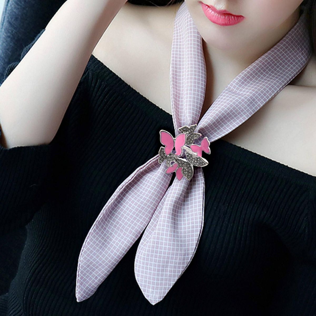 Elegant 3 Rings erfly Scarf Ring Silk Scarf Buckle Clip