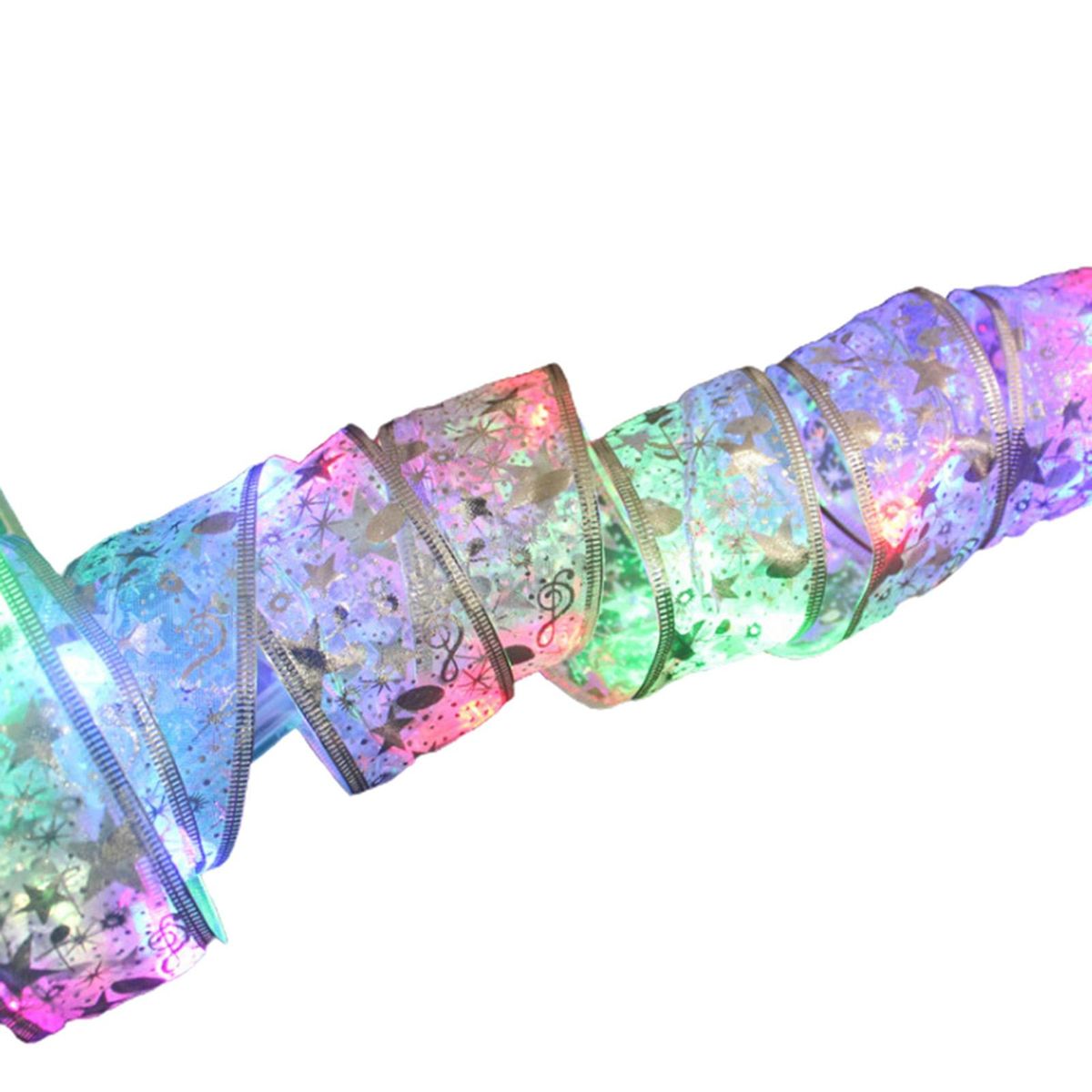 Christmas Ribbon with LED Lights Waterproof Fabric-Silver