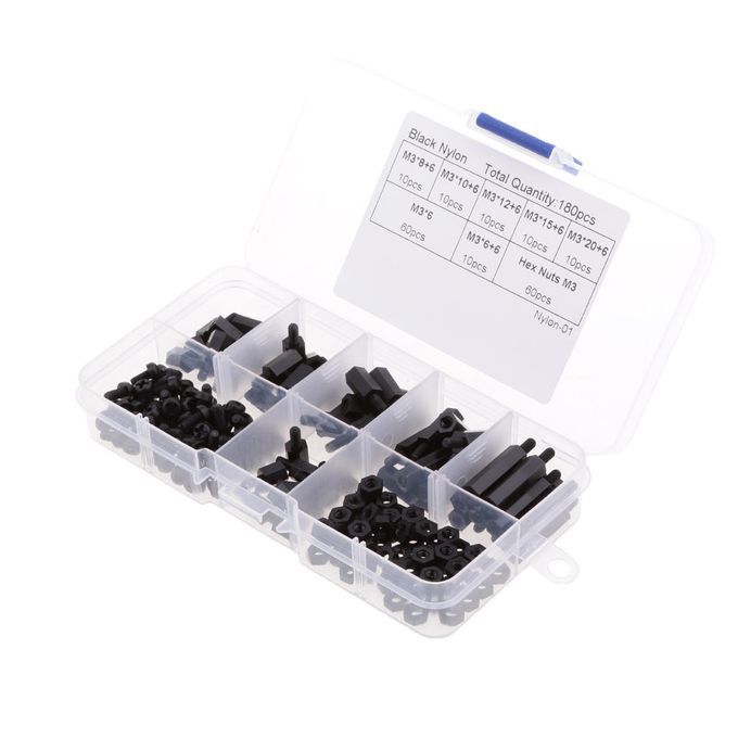 Black Nylon  Column M3 MF Spacers Screw Nut Standoff Assortment