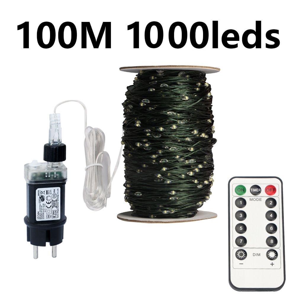 100/500/1000 LED Remote Control Fairy String Lights Christmas Gard LED Waterproof Outdoor Street Garden Wedding Party Decor--100M--White
