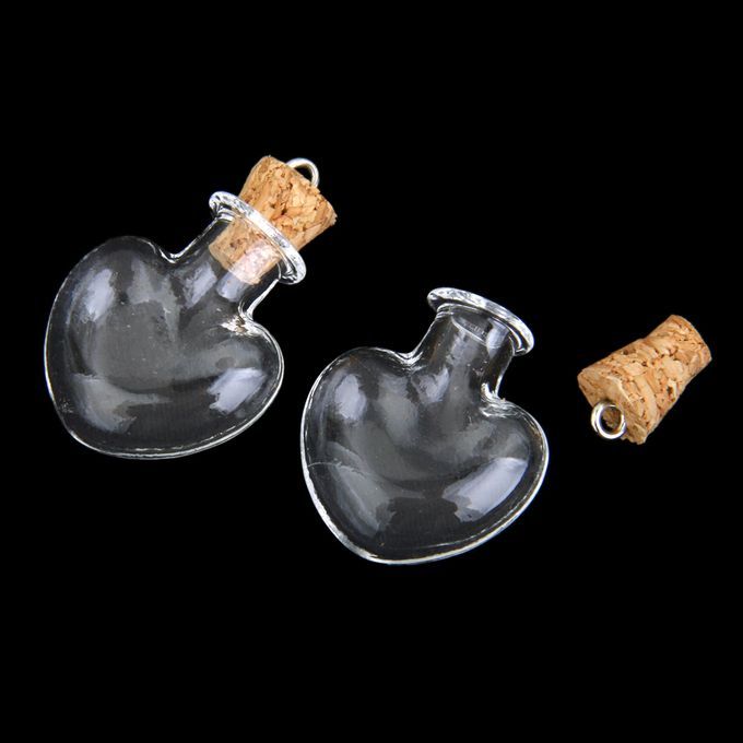 20pcs Crystal Heart/Pepper Glass Bottles Pendants Vials Charms