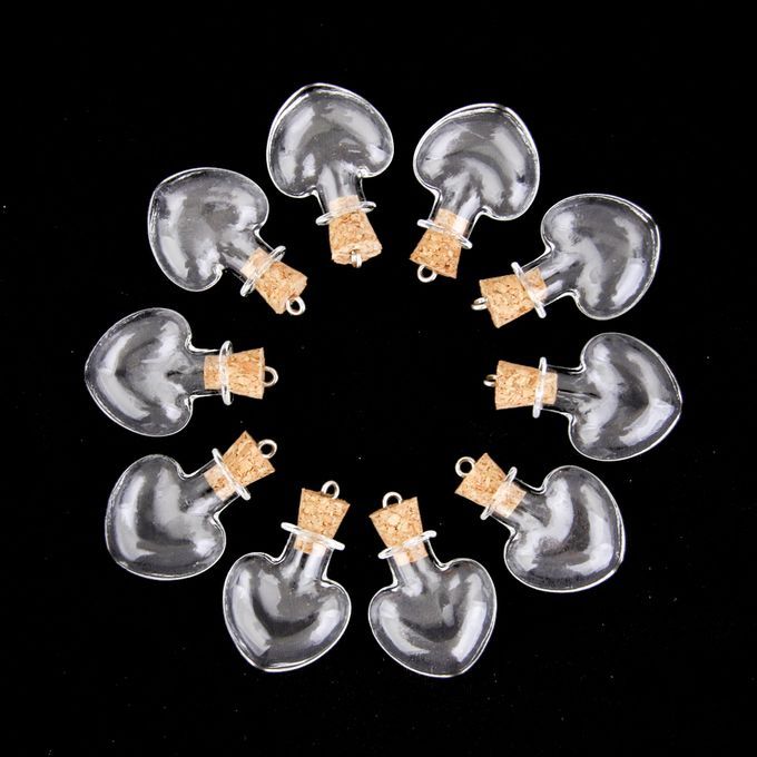 20pcs Crystal Heart/Pepper Glass Bottles Pendants Vials Charms
