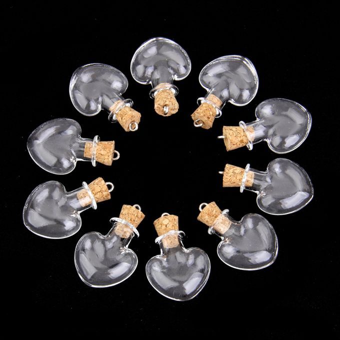 20pcs Crystal Heart/Pepper Glass Bottles Pendants Vials Charms