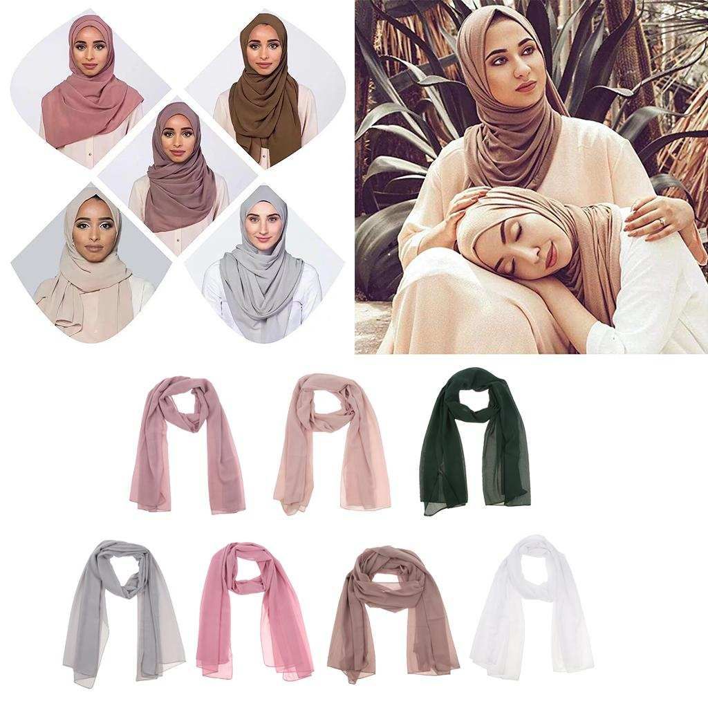 Bubble Chiffon Scarf Hijab Plain Maxi Headscarf Dusty Pink