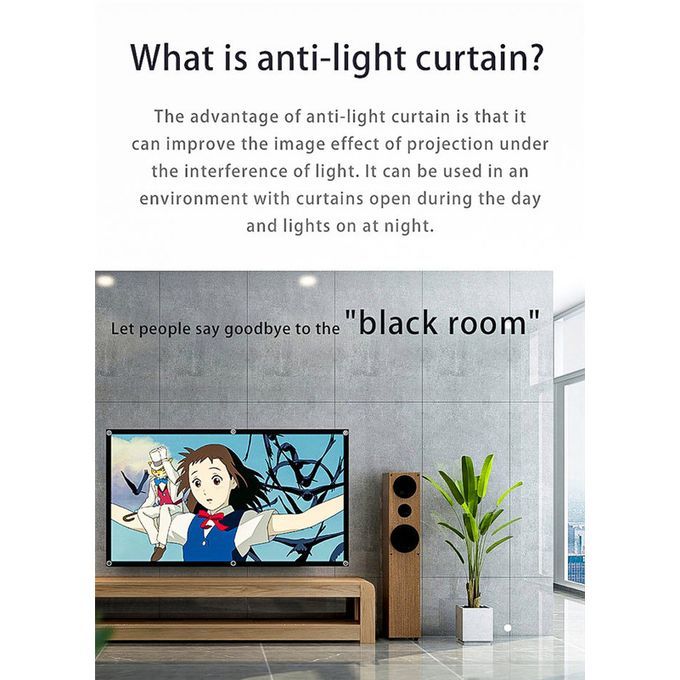 Projector Anti-Light Curtain Screen 60-120 Inches 3d HD Portable With Holes Outdoor Indoor