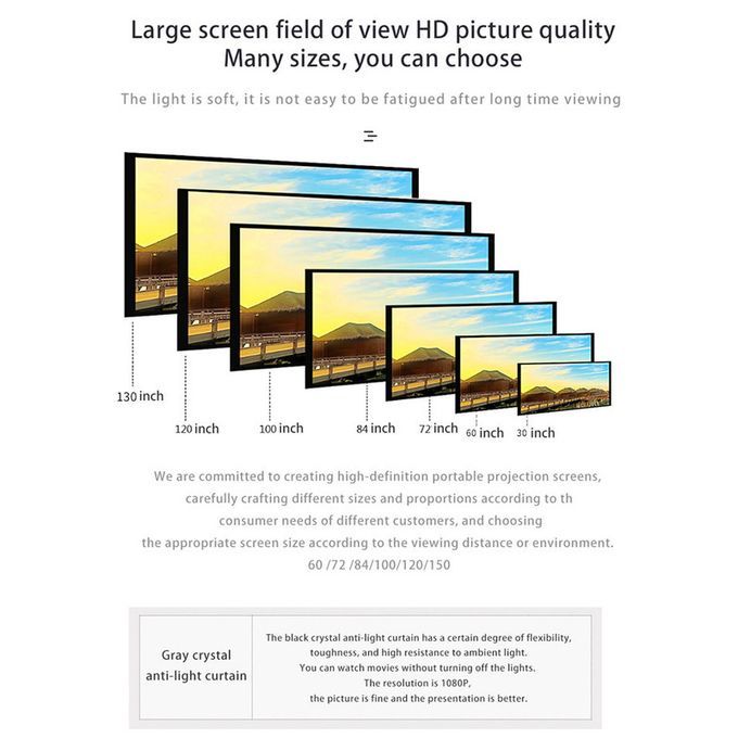 Projector Anti-Light Curtain Screen 60-120 Inches 3d HD Portable With Holes Outdoor Indoor