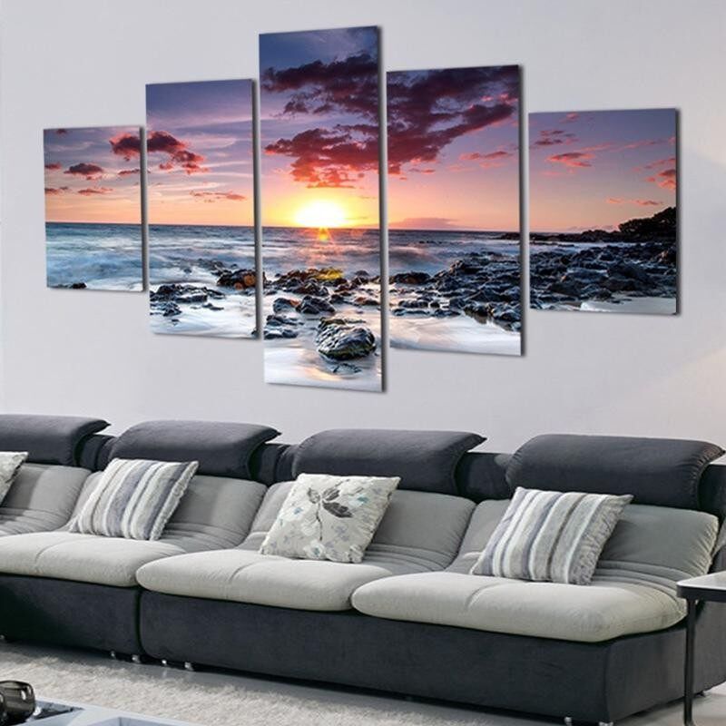 High-end Art Micro-spray Home Restaurant Living Room Porch Oil Five Seaside Sunset