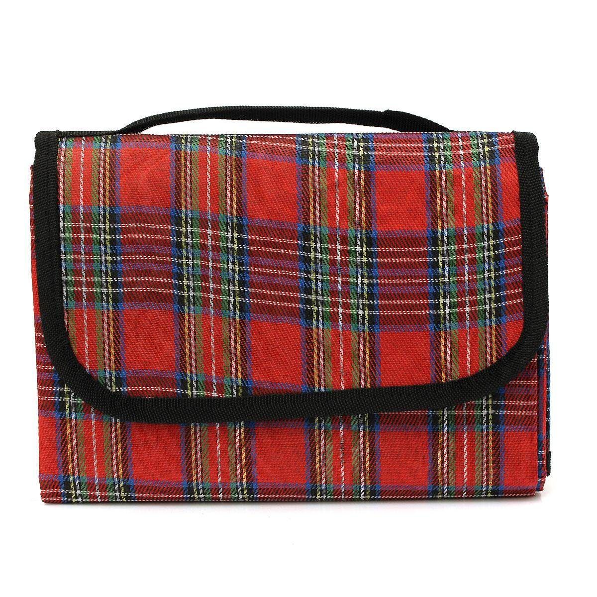 150*130cm/59"x51" Oxford Cloth Outdoor Camping Folding Picnic Mat Crawling Mat Moisture Beach Mat Sleeping Pads Red Red Plaid