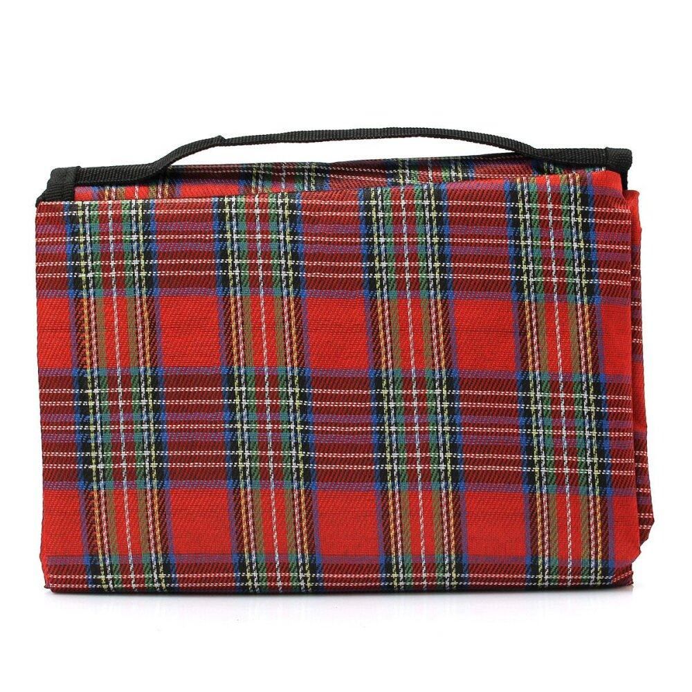 150*130cm/59"x51" Oxford Cloth Outdoor Camping Folding Picnic Mat Crawling Mat Moisture Beach Mat Sleeping Pads Red Red Plaid