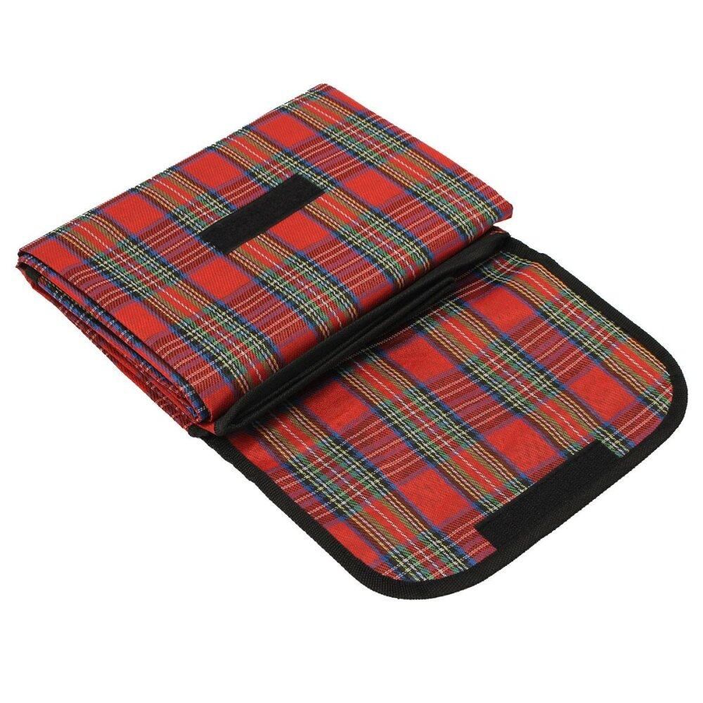 150*130cm/59"x51" Oxford Cloth Outdoor Camping Folding Picnic Mat Crawling Mat Moisture Beach Mat Sleeping Pads Red Red Plaid